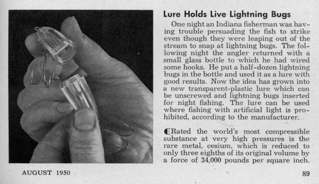 An old news clip for a lightning bug lure which I think is a great idea.