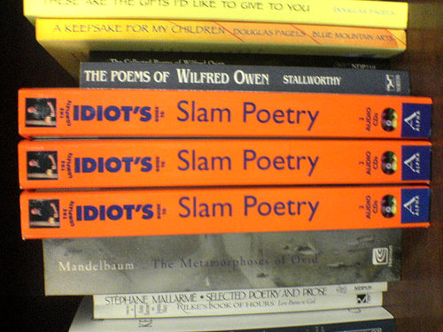 Idiot's guide to slam poetry. To quote pic taker "If you need this book chances are your poetry is not that slammin'"