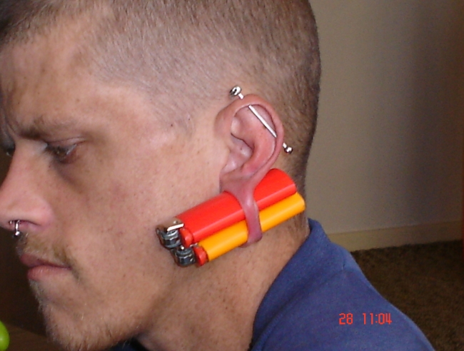 2 Bic lighters used as ear rings