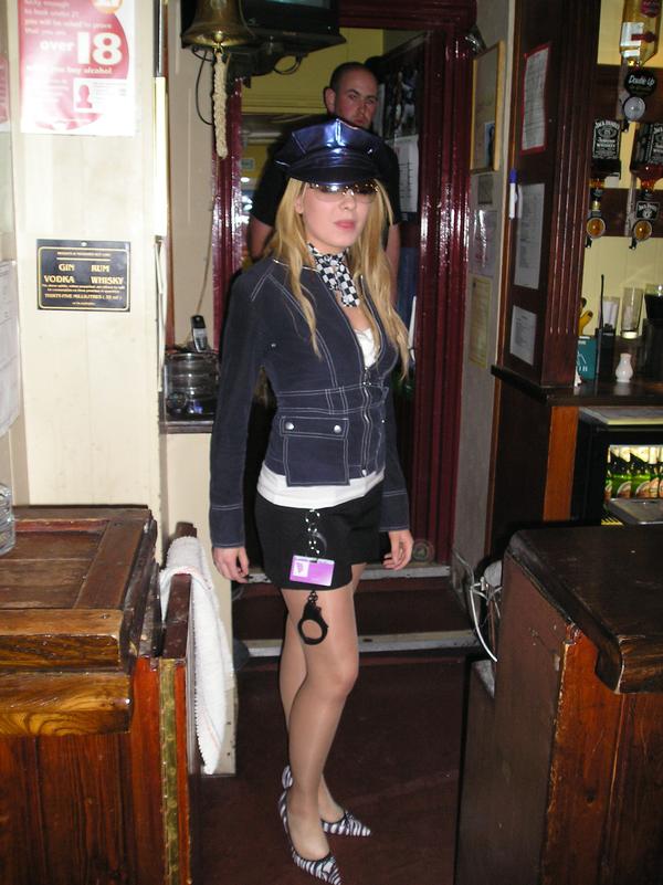 me dressed up as a police woman on emergency services night at the railway pub where i work.