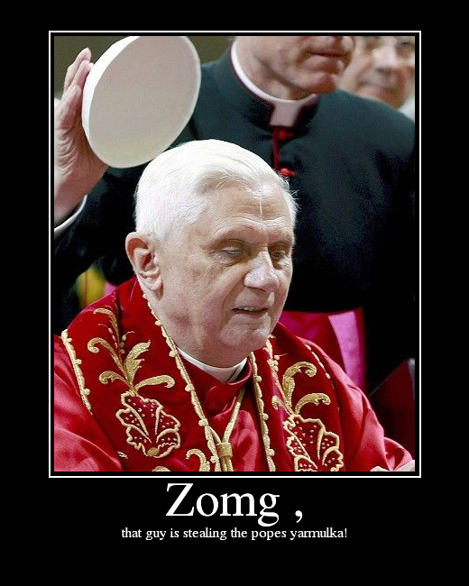 that guy is stealing the popes yarmulka!