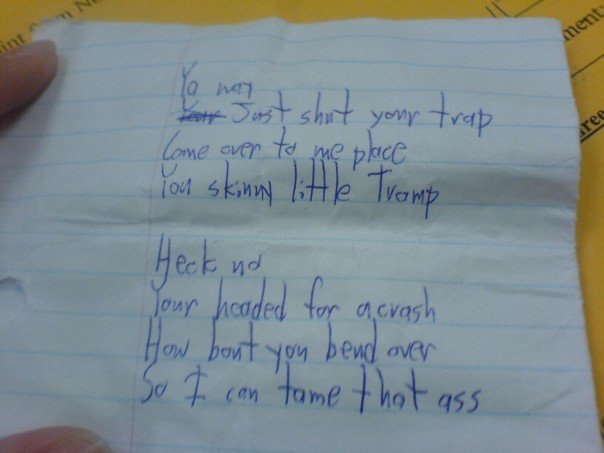 In English class, John made a rap for a few girls in the classroom... classic.