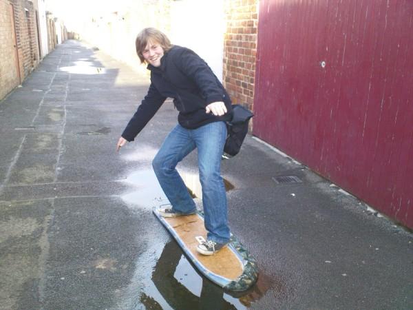 Surfing on an ironing board, in a puddle, in a back alley of some run down place on a summers afternoon...

good times!