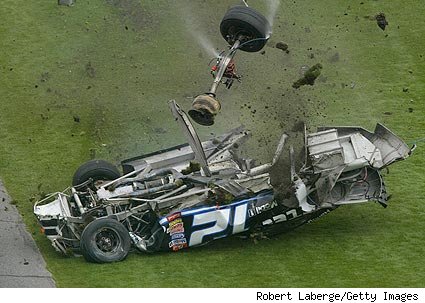 Ryan Newman barrell rolls his No. 12 Dodge at Daytona on Feb. 16, 2003.