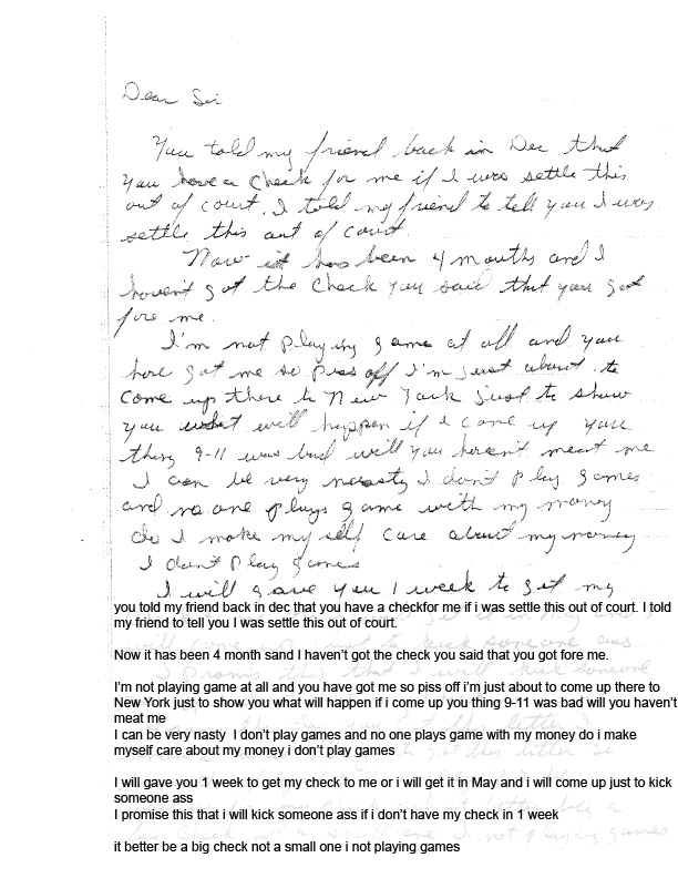 another letter from a man in county jail sent to a law office about a case he's part of