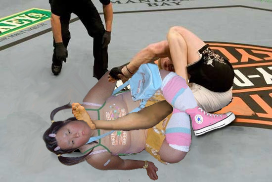 Fat girl submits Brock Lesnar with Chin lock