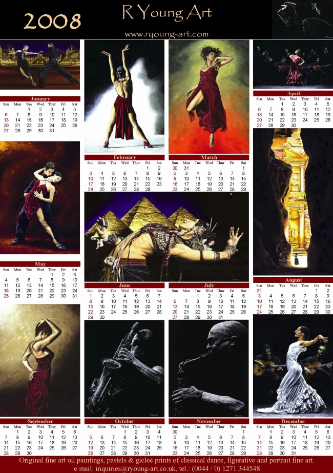 Downloadable free 2008 fine art calendar featuring fine art created by myself over the past year. Other file versions are also available on my website:  2008 Calendar