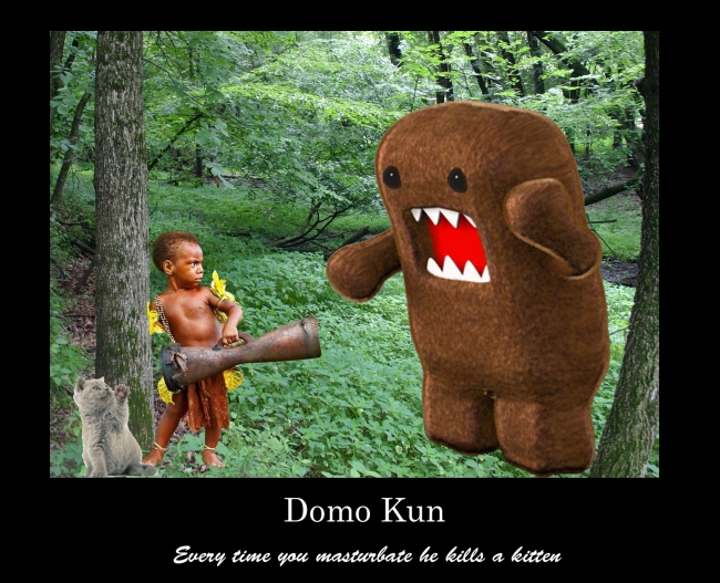 Every time you "bang your drum" God sends Domo Kun to kill a kitten.