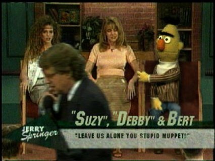 bert photoshop jerry springer show memes - "Suzy", "Debby" & Bert Jerry Saringer "Leave Us Alone You Stupid Muppeti"