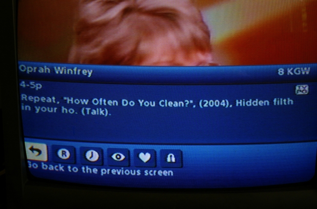 While using Comcast, we hit info on the Oprah Show and the cutoff sentence made a funny message.