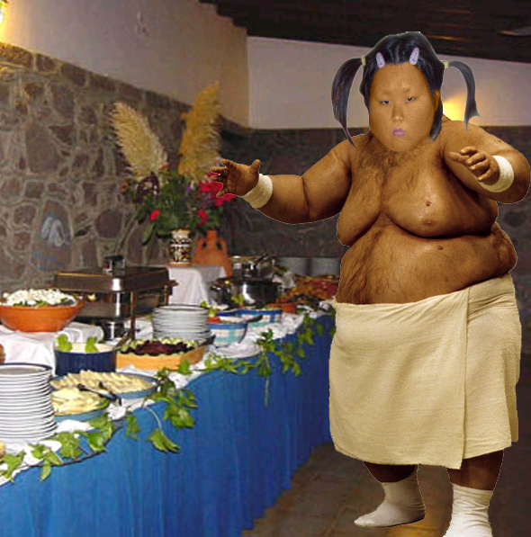 Better get some food now look who's at the buffet table.
