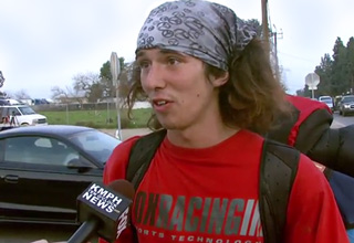 The Legendary hitchhiker Kai straight out of Dogtown tells his story.  After witnessing a man claiming to be Jesus ram his car into a PG&E worker, Kai comes to the rescue. Check out the full article <a href="http://ebaum.it/XjoKyn" target="_blank">HERE</a>.