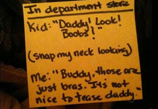 <p>A funny collection of sticky notes from a bored father.</p>