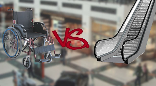 Woman In Wheelchair Takes The Escalator