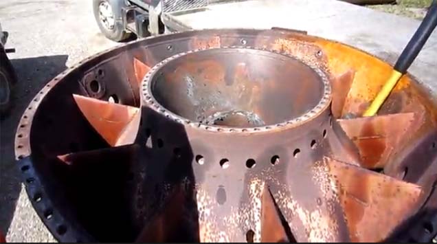 a rusted jet engine turbine | sound of a screw being dropped into a turbine engine