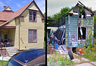 Shocking photos that show the deterioration of houses and communities in Detroit.