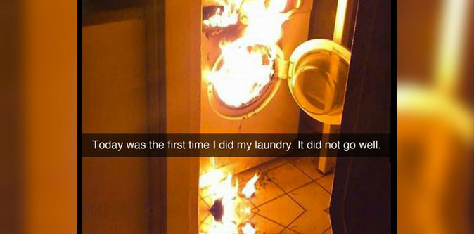 laundry machine on fire