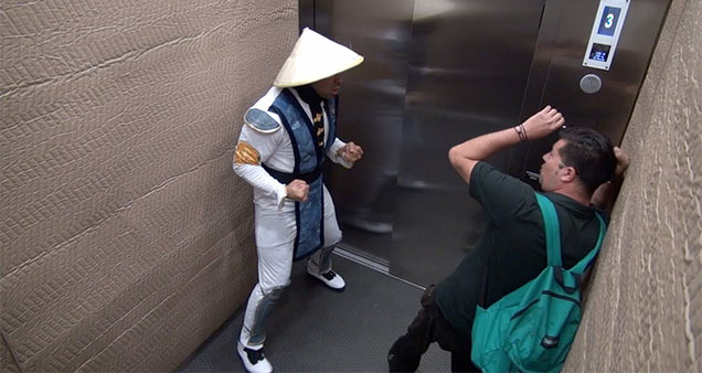 raiden scares man in elevator