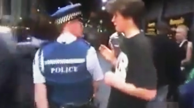 kid saying hello to police officer