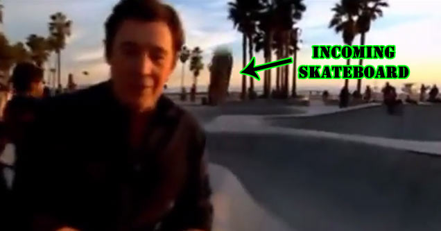 reporter hit by skateboard