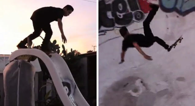 skater pool slide fail