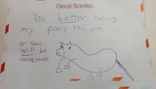 threatening letter to santa asking for pony