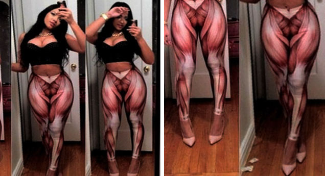 woman in muscles printed leggings