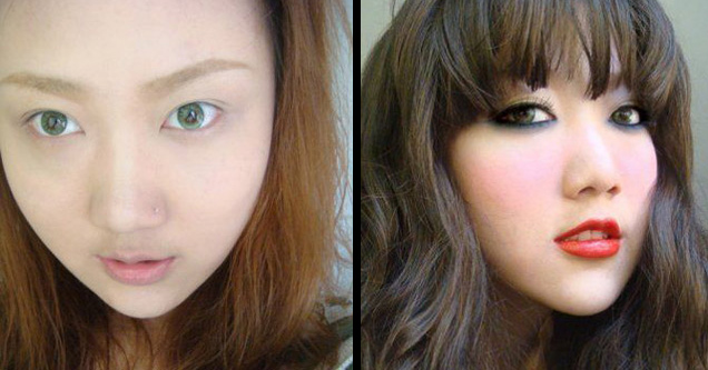 asian girl before after makeup