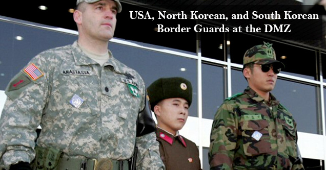 USA, North Korean, and South Korean Border Guards at the DMZ