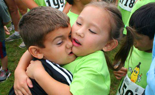 awkward hug between boy and girl