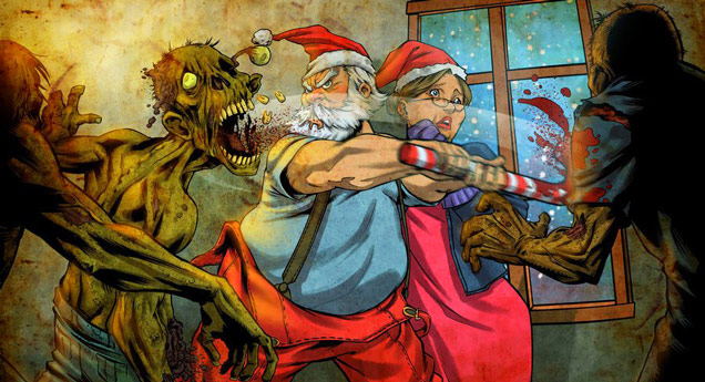 santa claus fighting zombies