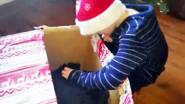 kid gets puppy for christmas