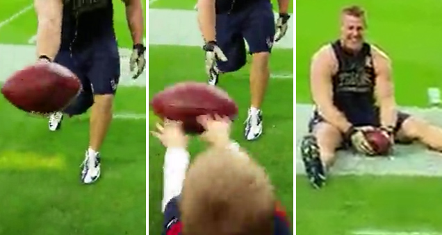 J.J. Watt playing catch with young kid