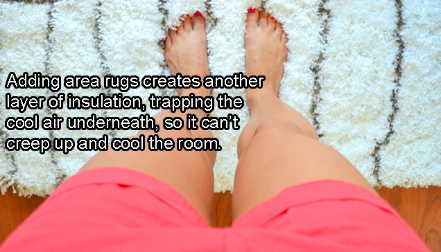 girl stepping on rug bare foot