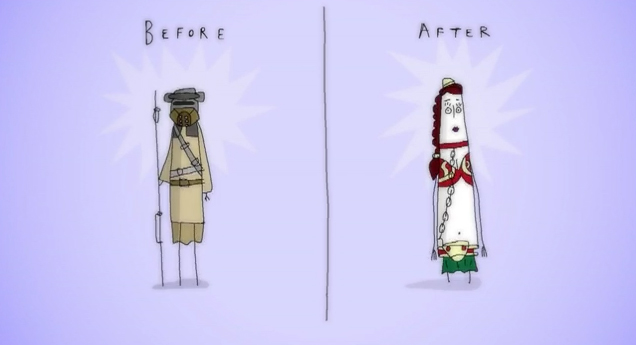 cartoon drawing of princess leia before and after being a slave