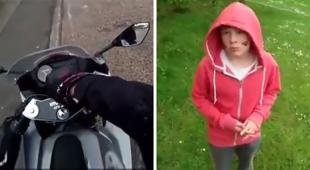 biker yells at kid for throwing rock