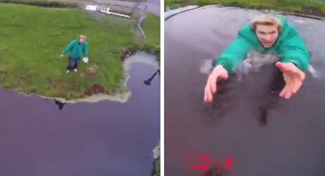 man desperately tries to save drone