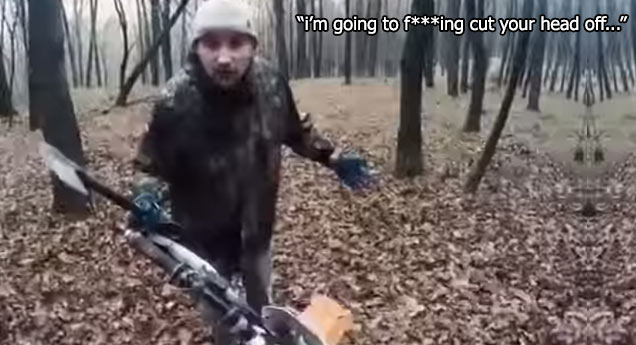 crazy man with an ax in the woods