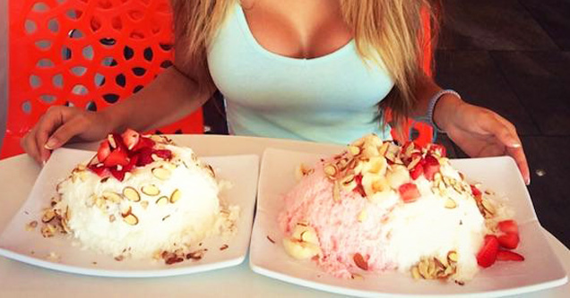 girl with cleavage and two huge ice cream scoops