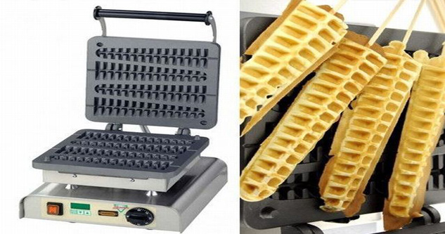 Waffle pops next to a waffle pop maker