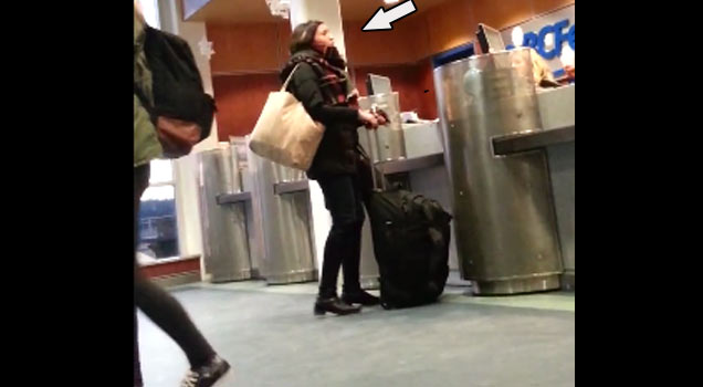 woman freaks out in ferry terminal