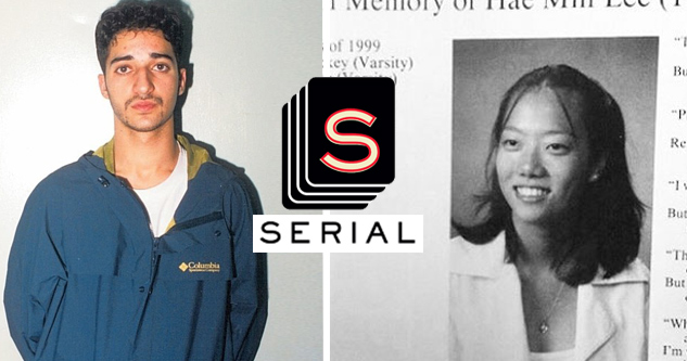 Adnan Syed next to the Serial podcast logo, next to a Hae Min Lee memorial