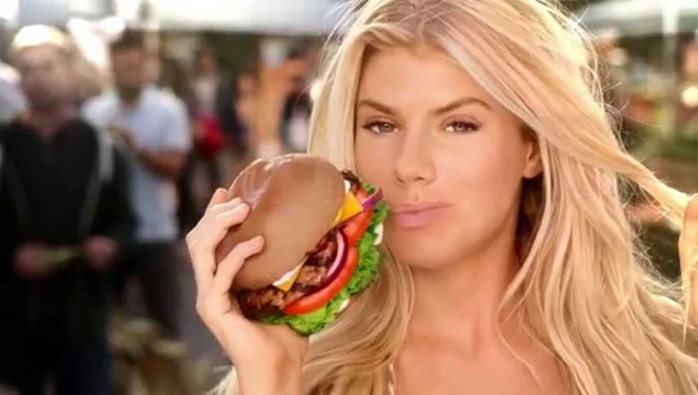 charlotte mckinney walks around nude carls jr commercial