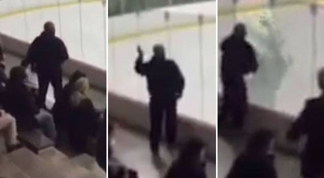 crazy hockey dad breaks glass