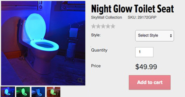 Glow in the dark toilet seat listing on skymall website.