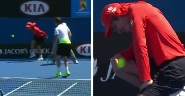 australian ball boy gets hit in crotch by serve