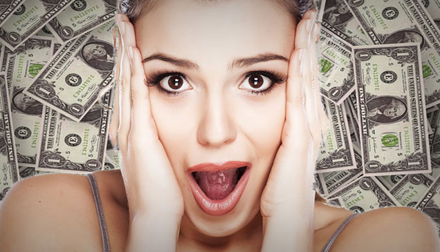 woman excited over money