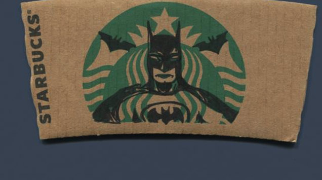 batman drawn over starbucks logo