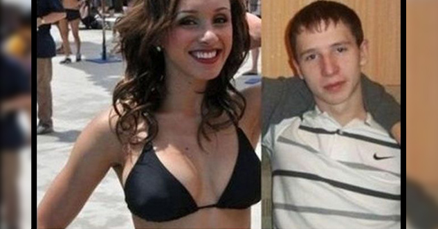 Hot woman on left side of image is photoshopped so that her arm looks like it's around some dork.