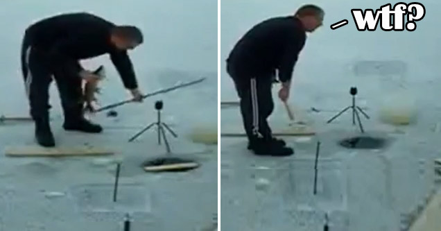 man catches fish but fish escapes